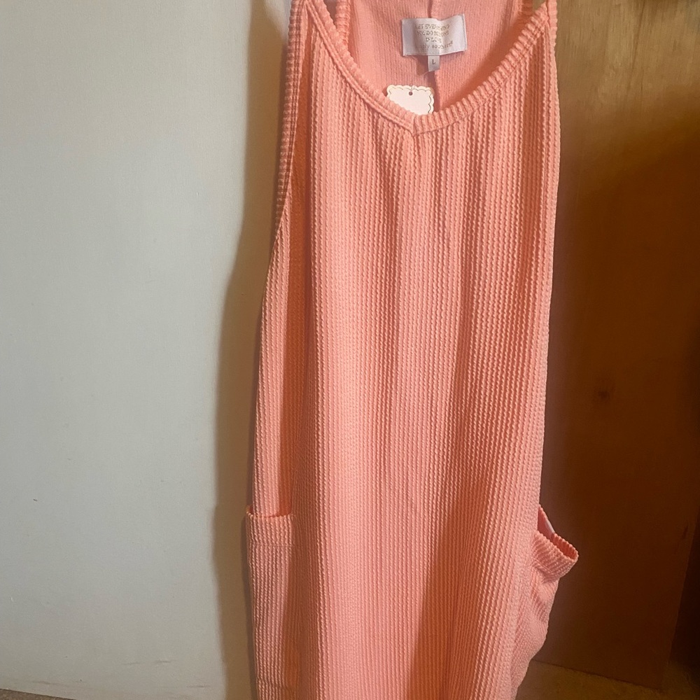 Coral Sleeveless Waffle Knit Romper